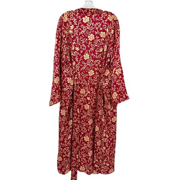 Talbots Intimates Silk Cranberry/Tan Floral Robe & Nightgown Size Medium Petite - Picture 6 of 13